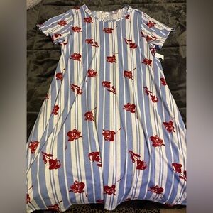 LuLaRoe Blue and White Dress with Red Floral Design